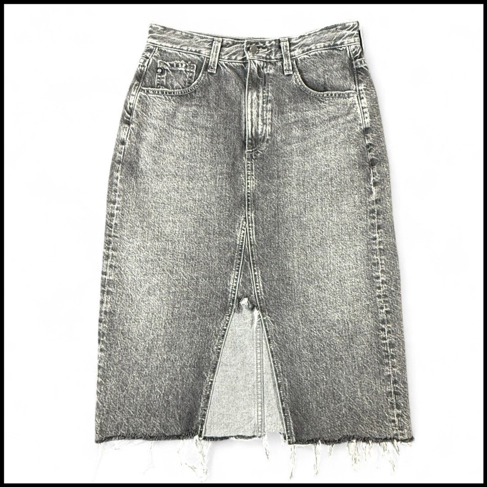 AG Adriano Goldschmied Haruko Vintage A-Line Midi Denim Skirt Washed‎ Black 28R